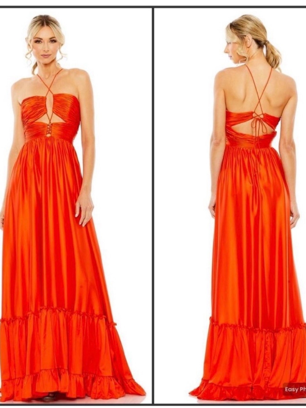 Mac Duggal 68486  Womens RUCHED TIERED CRISS CROSS SPAGHETTI STRAP GOWN